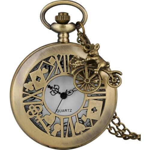 Alice Pocket Watch Hollow Case Alice in wonderland Clock Women Alloy Slim Chain Pendant alicia en el pais de las maravillas