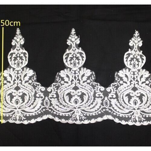 White Wedding Lace Fabric 3 Yds/Lot Bridal Lace Appliques Sequined Embroidered Fabric 3D Flower Sewing Apparel Lace Trims 50cm