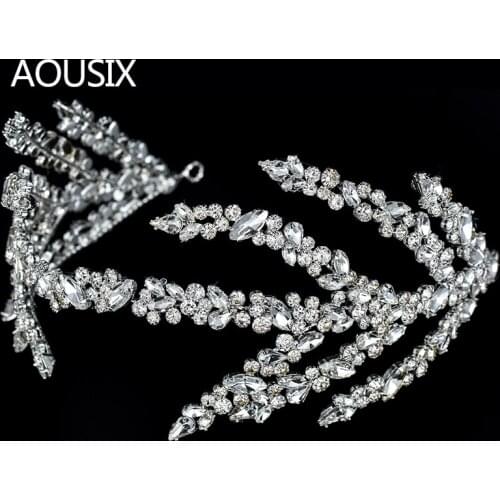 Shiny Luxury Womens Hair Accessories Rhinestone Zircon Big Headdress Silver Headband Crystal Headdress Wedding Accessories