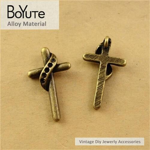 BoYuTe (60 Pieces/Lot) 14*24MM Antique Bronze Plated Metal Fashion Cross Charms Pendants for Diy Jewelry Making Accessories