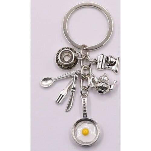 New Creative Kitchen Utensils Pendant Key Chain Jewelry Omelet Chef Keychain Mixer Teacup Men and Women Gifts DIY Handmade