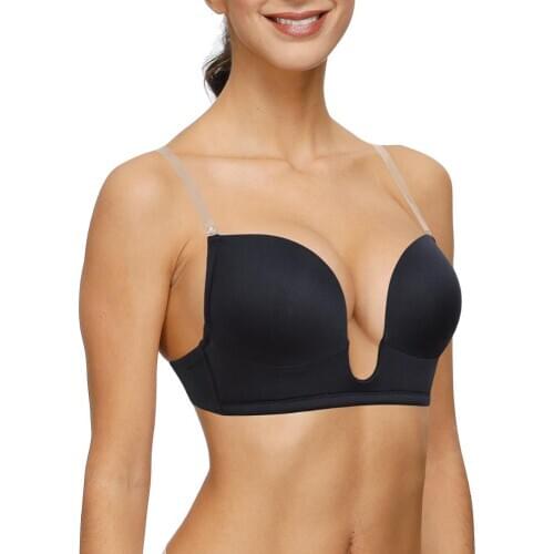 New Multiway Silicone Straps Women Deep Plunge Sexy Bra Cross Backless Low Push Up Bras Plus Size Underwire Padded