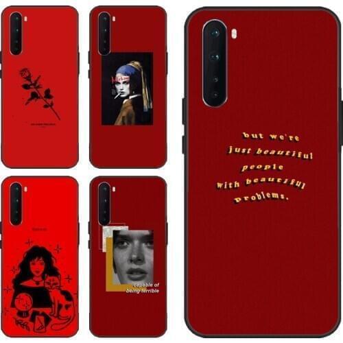 Red Aesthetics Doodles Art Case For OnePlus Nord 7T 7 8 Pro For Realme 6 7 Pro C3 XT X2 X7 OPPO Reno4 Pro Coque