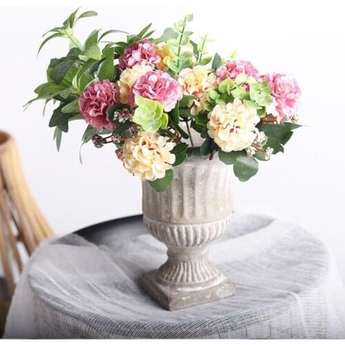 Retro White Cement Flower Pot High Foot Meat Flower Pot Garden Clay Trophy Flower Pot Resin Flower Pot European Style Home Decor