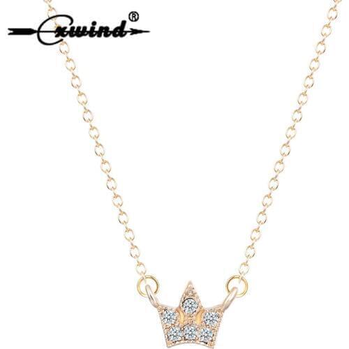 Cxwind CZ Clear Crystal Emperor Royal Crown King Queens Pendants Necklaces King Queen Crown Chain Necklaces Women Chocker Bijoux