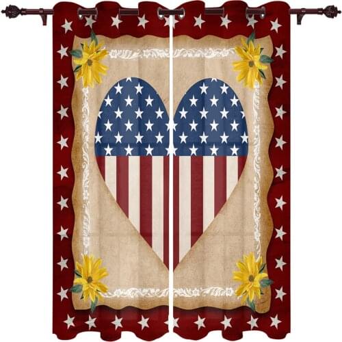 Independence Day Pentagram Love Heart Window Curtains Kids Room Living Room Curtain Panels Valance Curtains for Kitchen