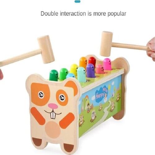 Wooden Cartoon Hammer Hit Whack A Mole Hamster Attack Game Percussion table baby Montessori interactive educational toys