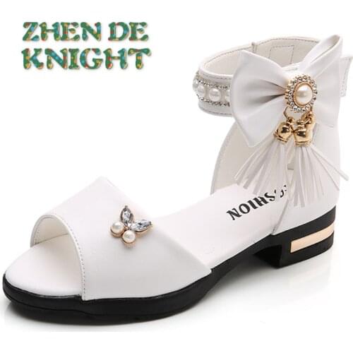 Kids Sandal Girls Summer Shoes Children High Heels For Girl Kids Tassel Beading Princess Shoes 4 5 6 7 8 9 10 11 12 13 14 Years