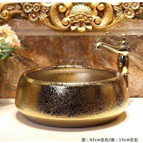 Europe Vintage Ceramic Art Basin Sink Counter Top Wash Basin Bathroom Vessel Sinks vanities bathroom sinks washing basin gold