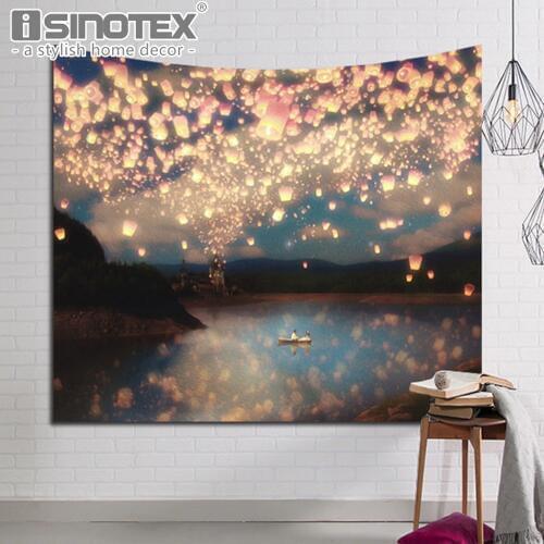 Forest and Stars Printed Tapestry Beautiful Aurora Landscape Candle Night Home Wall Hanging Blanket Yoga Mat Home Decor Textiles