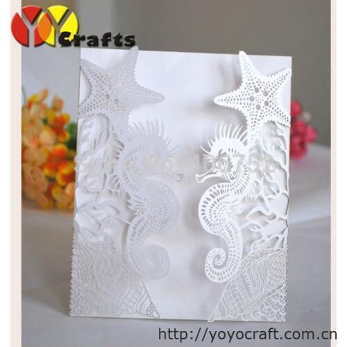 Hot white beach style laser cutting handmade wedding card with envelop free shipping