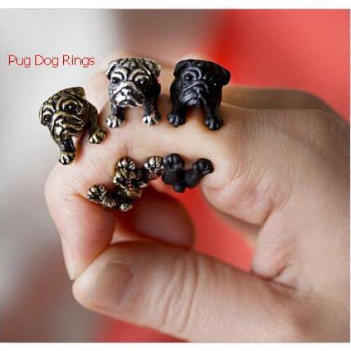 Drop shipping-3D Retro Pug Dog Ring