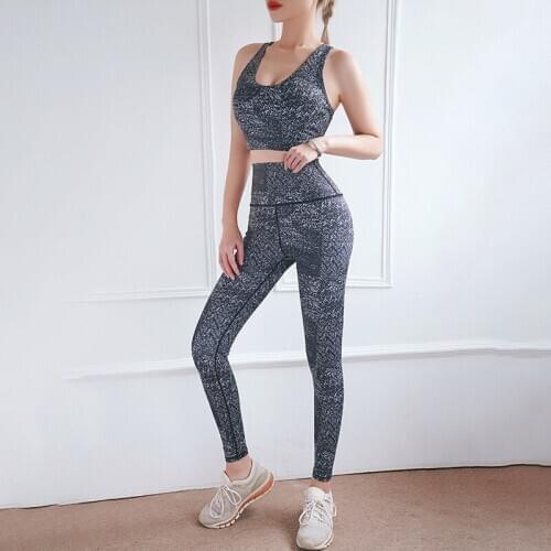 NORMOV Women Printed Sets Workout Sexy Gather Push Up Bras Two-Piece Set Fitness Female Seamless High Waist Elastic Suits Woman