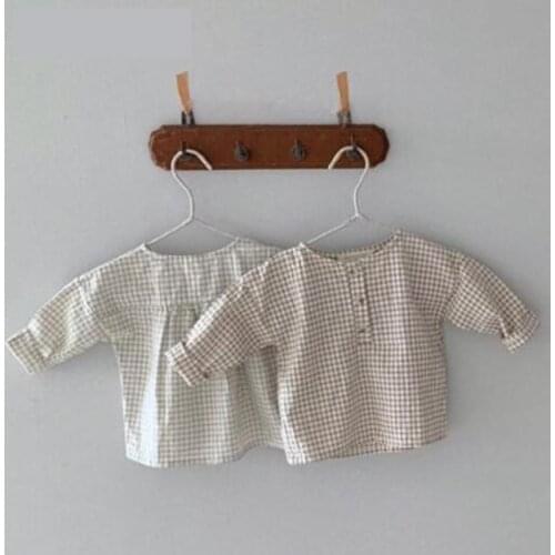 Korean Style Toddlers Kids Boys Shirts Children Clothes 9M-3T New 2020 Autumn Baby Girls Plaid Blouses Long Sleeve Tops