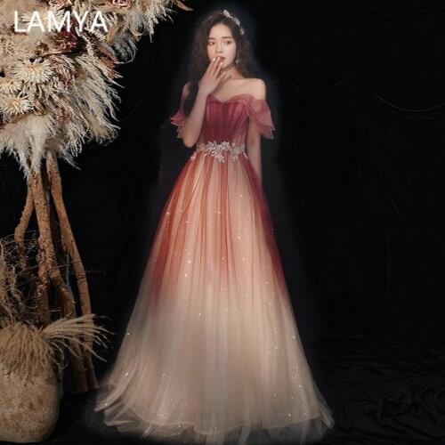 LAMYA 2021 Plus Size Lace Sashes Evening Dresses Burgundy Fashionable Prom Gown Elegant Boat Neck Pleat Robe De Soiree