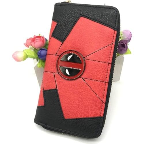 Disney Marvel Deadpoo Graffiti Logo Wallet Leather Red Long Zipper Multi-function Layer Hand Bag Boy Gift Clutch Bag
