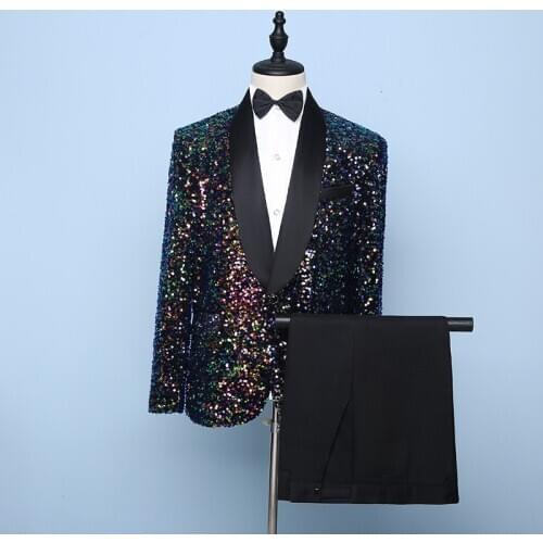 2021 Mens New Color Matching Suit Embroidered Sequins Suit Host Stage Command Suit Two Pieces