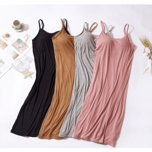 Sexy Modal Cotton Night Dress Women Sling Bra Padded Nightgowns Female Summer Loose Sleepwear Nightshirt Bottoming Lingerie