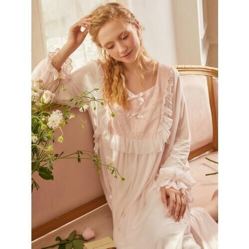 Nightgown Women Long Sleeve Lace Nightgown Girls Nightgown Night Dress Women Sleepwear Beautiful Sweet Sleeping Dress