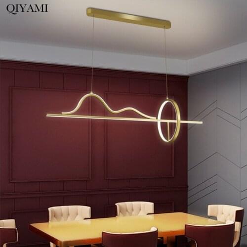 New Aluminum Pendant Lights For Kitchen Dining Room Gold Black Color LED Hanging Lamps Dimmable With Remote Lighting AC 90-260V