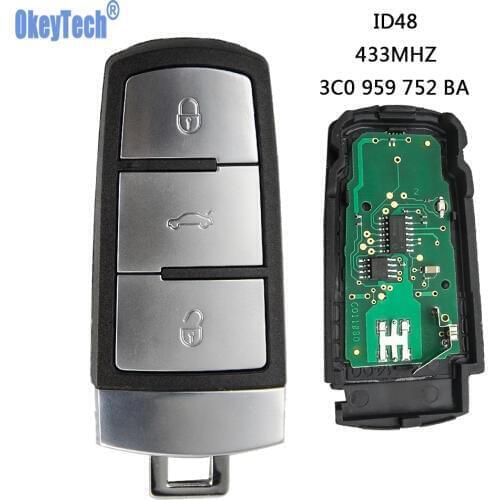 OkeyTech Keyless Uncut Flip Smart Car Remote Key Fob 433MHZ With ID48 Chip 3C0959752BA for VolksWagen Passat B6 3C B7 Magotan CC