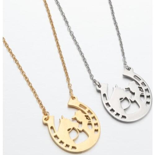 New Movie Horse Girl Necklace Stainless Steel Horse and Girl Horseshoe Shape Pendants Necklaces Party Jewelry Accessories 2021