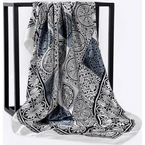 Spring Summer Square Silk Neck Scarf Women Scarves Neck Office Ladies Shawl Bandanna 90CM Muslim Hijab Kerchief Foulard Muffler