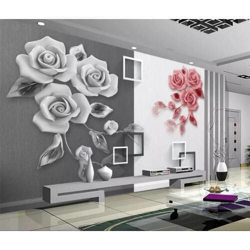 Custom large - scale mural reliefs rose art TV background wall non - woven wallpaper papel de parede para quarto