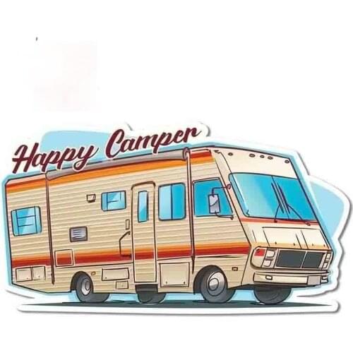 Happy Camper Car Stickers Vinyl Helmet RV VAN 3D JDM Car Accessories Graphics Anime Sign Cartoon Apply To Car Window Laptop