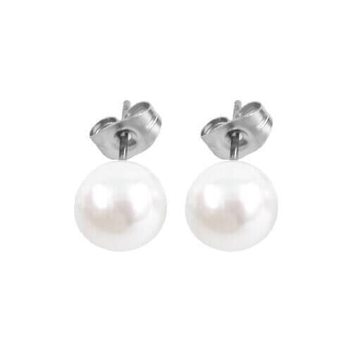 White Pearl Stud Earrings Stainless Steel Jewelry Fashion Vintage Biker Women Earrings 6/8/10mm SJE370117A