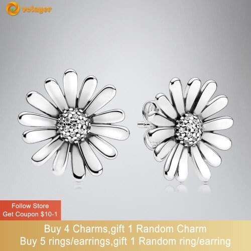 Volayer 925 Sterling Silver Earrings Pave Flower Statement Stud Earrings Cubic Zirconia Statement Stud Earrings Women Earrings