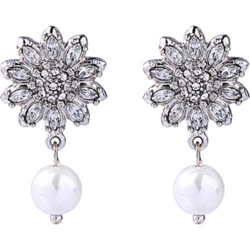 New Fashion Jewelry Earrings 2018 Crystal Pearl Drop Earrings Wedding Jewelry Women Earrings Bijoux Silver Color