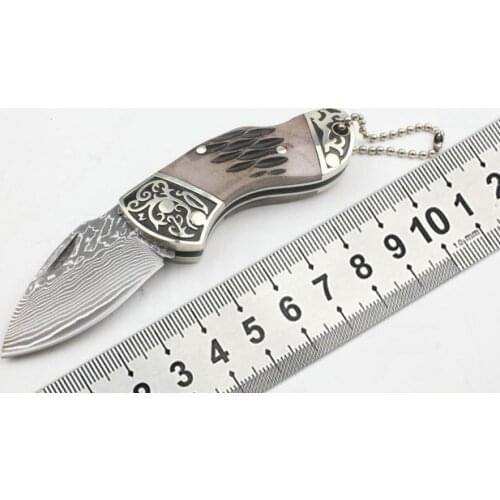 Folding knife Damascus steel pocket camping hunting mini knife self-defense utility EDC fruit knife collection outdoor rescue