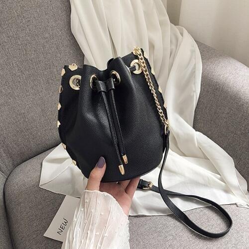 Fashion imitation leather ladies bucket bag simple girl handbag youth slung women bag high quality shoulder bag discount 2019