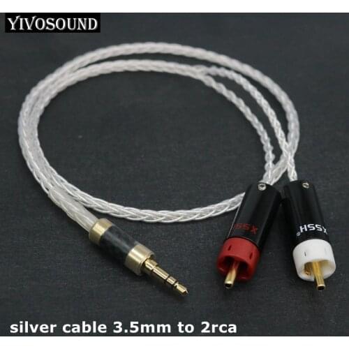 Yivosound HIFI 8 core pure silver 3.5mm to 2rca jack aux audio cable Headphone amp connecting line interfaz de audio