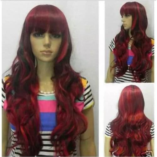 Zhaoxia++07803@Q8@* +++Cosplay Long Curly Red / Black Mixed colors heat resistant Wig