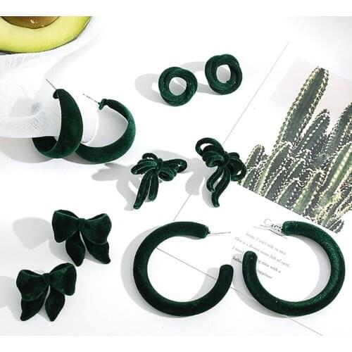 Autumn And Winter Jewelry For Women Retro Green Geometry Bow Round Earrings Statement Ears Accessories