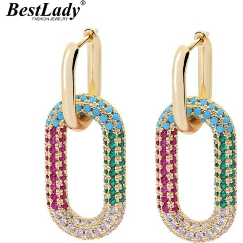 Best Lady Fashion Cubic Zirconia Drop Earrings for Women Trendy Luxury CZ Copper Shiny Square Pendant Earrings Jewelry Gifts