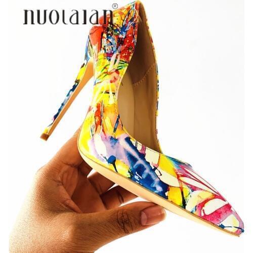2019 NEW Fashion Women Shoes Graffiti Colorful Sexy Stilettos Ladies High Heels 12cm/10cm/8cm Pointed Toe Women Pumps