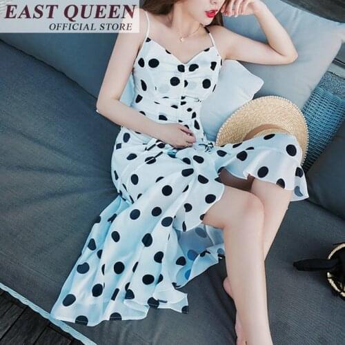Polka summer dress sling tunics for beach dress with slit sundresses womens summer bare shoulder beach dresses and tunic FF107 S