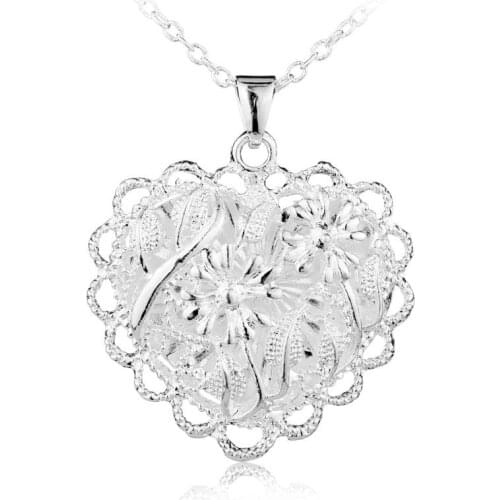 Fashion Women Silver Color Heart Pendant Chain Necklace Wedding Engagement Party Jewelry