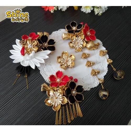 Gold Ancient Customs Hairpin Sakura Tassel Hair clip Tsumami zaiku Cosplay Japanese Handmade Hair Accessories For Hanfu Kimono