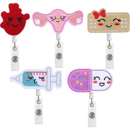 1 PC Fashion Cute Cartoon Heart pill needle Retractable Nurse Badge Reel Clip Badge Holder Students Doctor ID Card Holder 2021