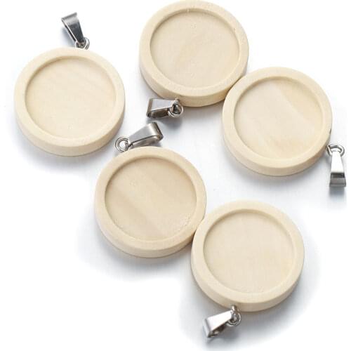10pcs/lot 30mm Wood and Stainless Steel Hook Classic Simple Style Cabochon Base Setting Charms Pendant Jewelry Making Supplies