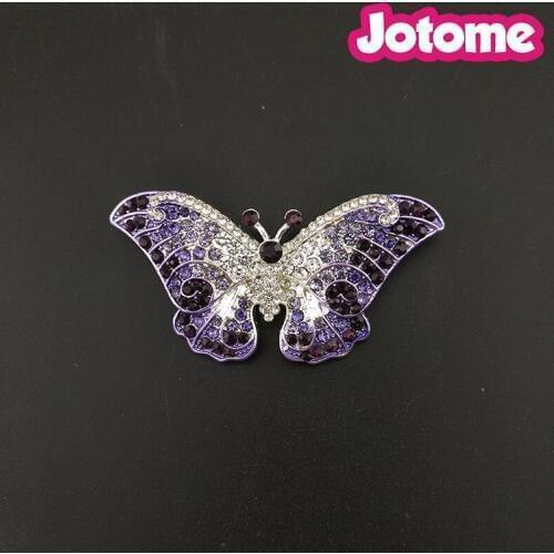 100pcs/lot 50mm Pretty Butterfly Rhinestone Brooch Pin Silver Purple Crystal Animal Insect Butterfly Pendant Pin Wedding Pin