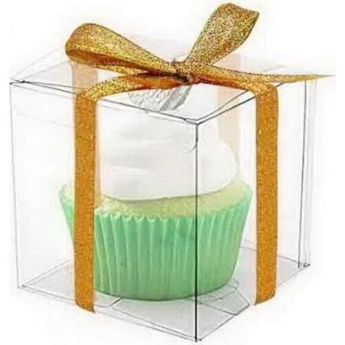 12Pcs Silver Clear Plastic Cupcake Packaging Box Cake Favors Container Wedding Party es Gift Supplies Ribbon