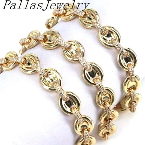 2Pcs High quality gold color pave cz pig nose clasp link chain adjustable bracelet for women findings
