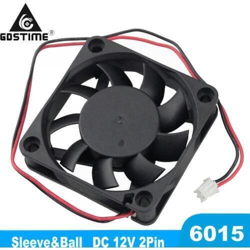 200Pcs/Lot Gdstime DC 12V 60mm 2 Pin 60x60x15mm 6015 6cm PC Case Cooler Cooling Fan Sleeve Ball Bearing