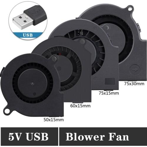 5 Pieces Gdstime 50mm 60mm 75mm 5V USB Blower Fan 75x30mm DC Brushless Motor Centrifugal Cooling 50x15mm 75x15mm 60x15mm