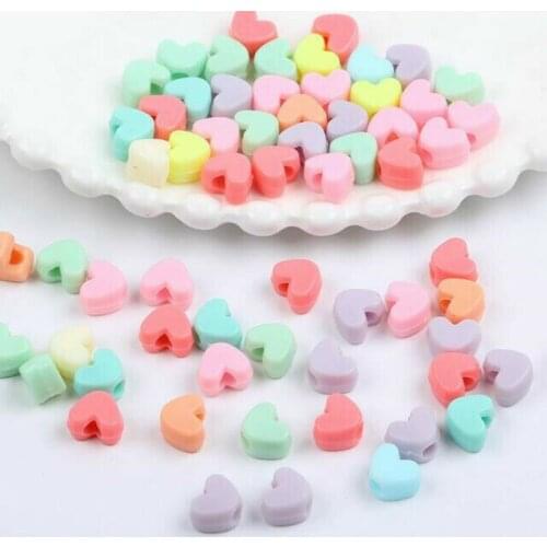 DIY 50pcs mixed color acrylic heart beads baby pacifier clip jewelry accessories 9X11MM